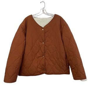 Double Zero Reversible Sherpa Lined Collarless Quilted Brown Jacket Size Large